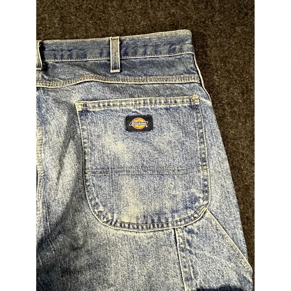 Dickies Carpenter Jeans Men 35x29 Blue Denim Logo Mid Rise Straight Leg Workwear